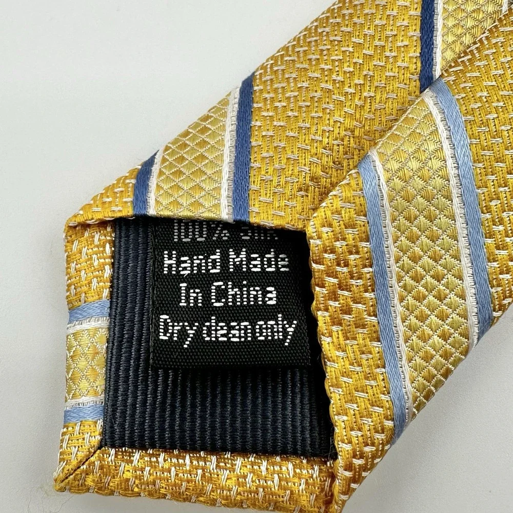 Pronto Uomo Platinum Gold Blue Striped Tie Men's 100% Silk Handmade - Excellent